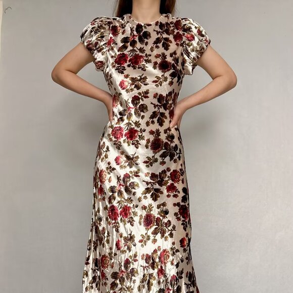 Merla Velvet Long Dress - PRIMROSE GARDEN FLORAL in XS~M [Last Stock]